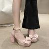 Sweet Bag Head Sandals Women's Spring and Summer New Fashion Bow Fairy Thick Heel Non-slip Mary Jane High Heels