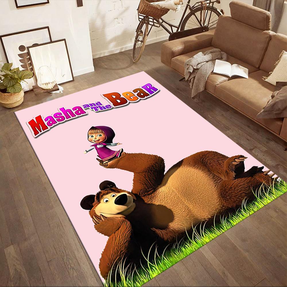 Masha Bear Floor Rug Office Rug Perfect for Dining Room Dormitory Bedrooms Playrooms Anti-slip Rug Anime Office Decor Birthday/Christmas Gift