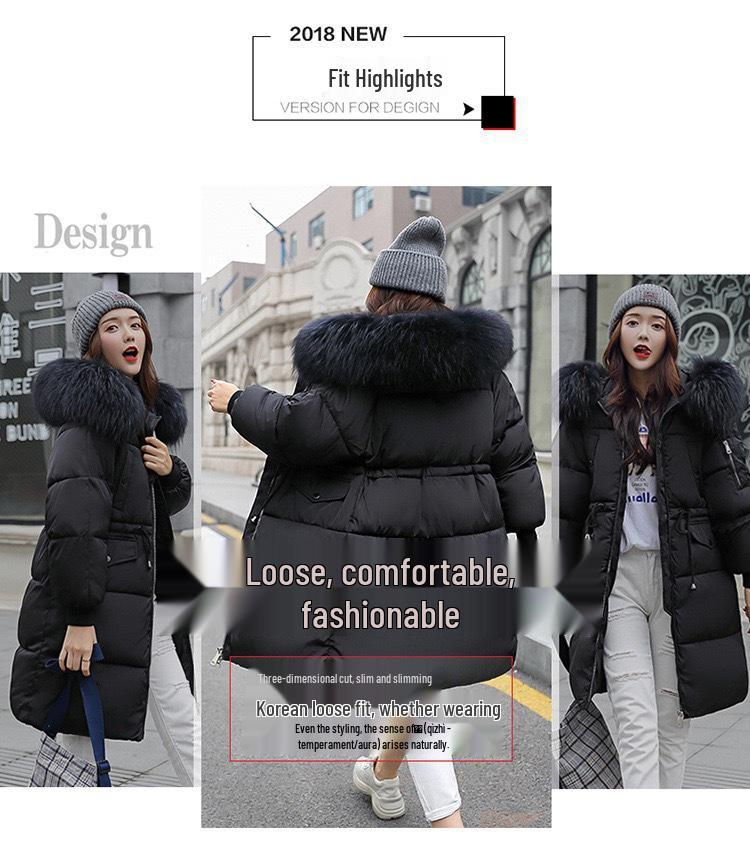 2025 Winter European Style Hooded Mid-Length Fur Collar Women's Cotton Jacket