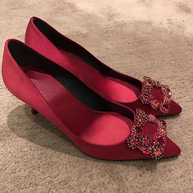 Grape Mother New 2025 Single Shoes Spring Women's French Banquet High Heels Women's Thin Heels High-end Red Wedding Shoes