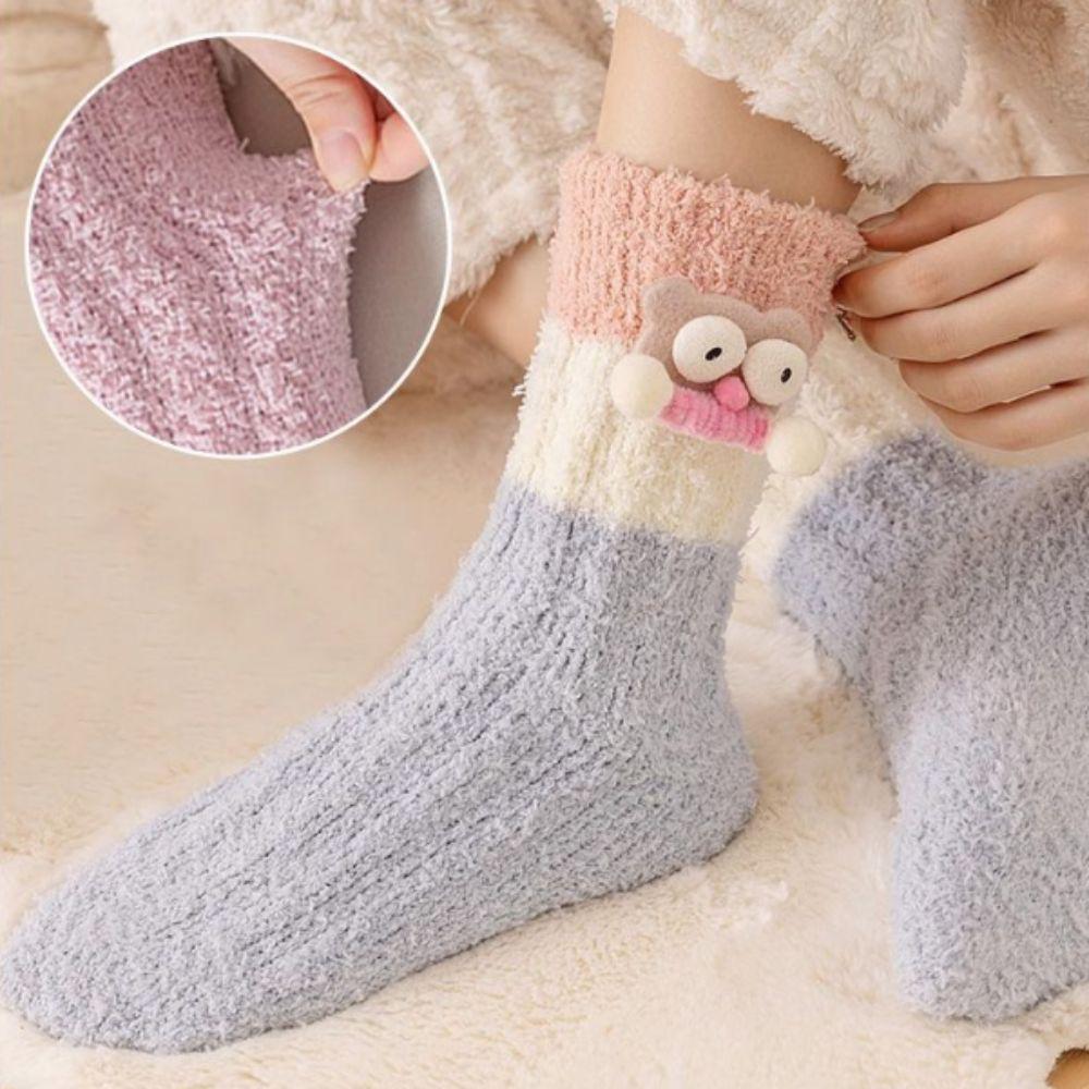 Non-Slip Cartoon Plush Socks Thicken Thermal Warm Socks Coral Fleece Socks Women Autumn Winter