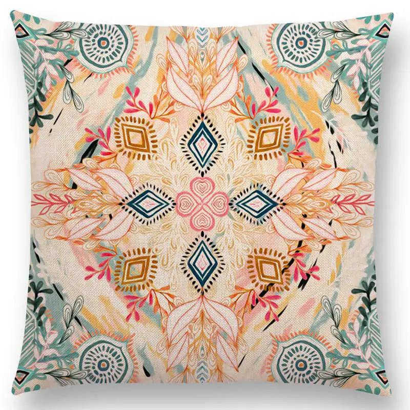 New Vivid Art Colorful Flowers Gorgeous Floral Doodle Geometry Mandala Coral Wonderland Pattern Car Cushion Cover Pillow Case