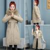 Women Hooded Parkas Detachable Liner Warm Long Cotton-padded Coat with Fur Collar Fall Winter