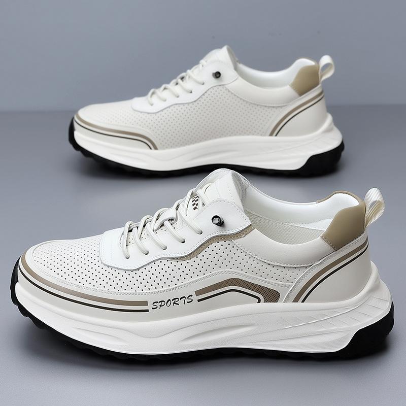 New Shoes for Men Leather Casual Shoes Breathable Microporous Sport Style White Flat Skate Shoes Youth Cool Sneakers