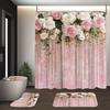 4Pcs Bathroom Shower Curtain Set Pink and White Flower Bathroom Curtain With 12 Hooks Non Slip Rugs Toilet Cover Mat Bathroom Partition