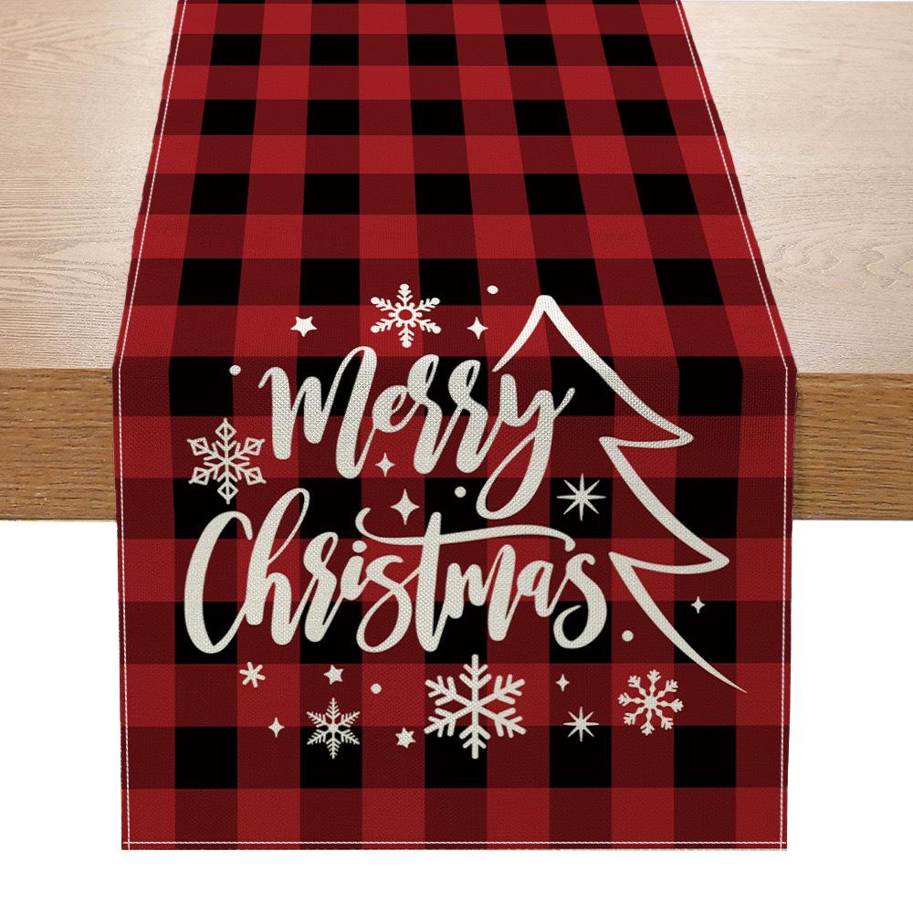 Рождественская настольная флажка Amazon Лен Печать Праздничная скатерть для кухонного стола Скатерть для гостиной
