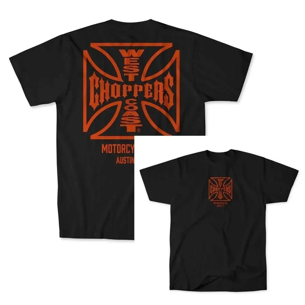 West Coast Choppers Остин Техас Классическая футболка с логотипом-крестом Винтажный байкерский стиль Черный хлопок Короткий рукав