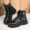 Fashion Fashion Buckle Lace Up Ankle Boots Women Autumn Winter Pu Leather Platform Boots Woman Chic Thick Sole Zipper Motorcycle Booties