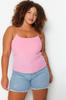 Women's Style Plus Size Pink Strap Crop Knitted Blouse