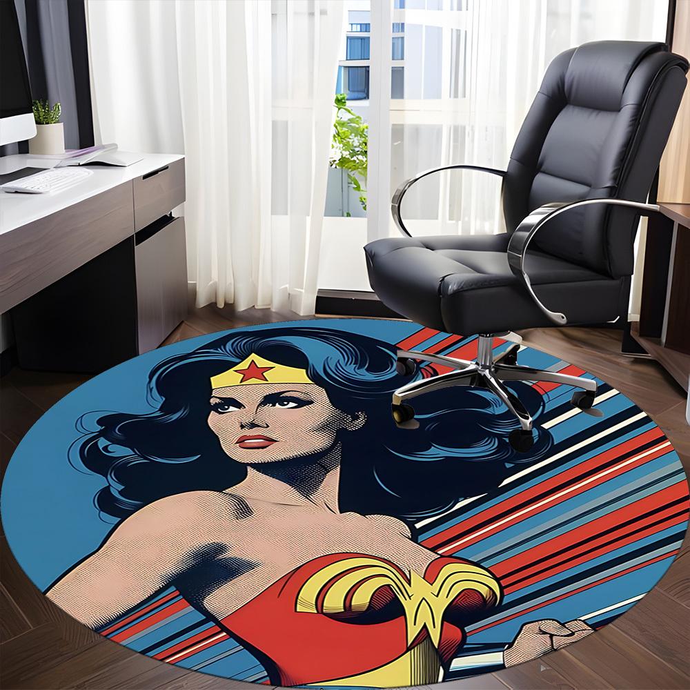 1 шт. Коврик Wonder Woman, Супергеройский офисный круглый ковер, Под офисные стулья, Спальня, Гостиная, Домашний декор, Декор комнаты, Доступен в различных размерах