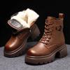 Plush Snow Boots Female Winter Leather Cotton Shoes for Women Thickened Bottom Ladies Ankle Boots Padded Warm Cotton Shoes