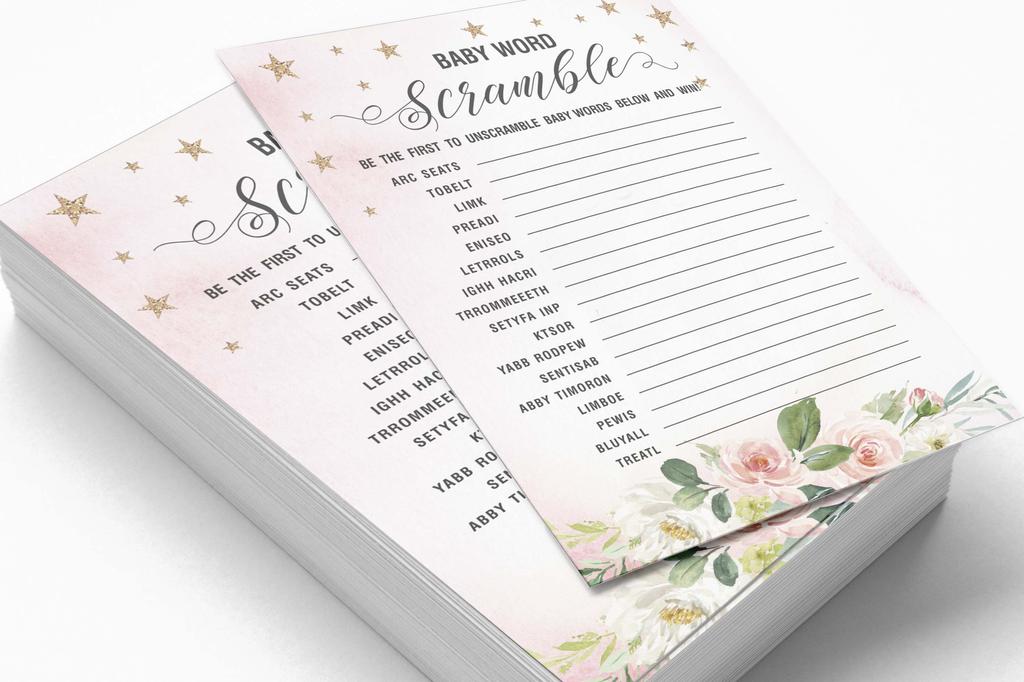 Inkdotpot Gender Reveal Floral Baby Shower Game Set Of 50 BabyA  AlphabetA  ABCA  Game Ita    s A Boy Ita    s A Girl Party