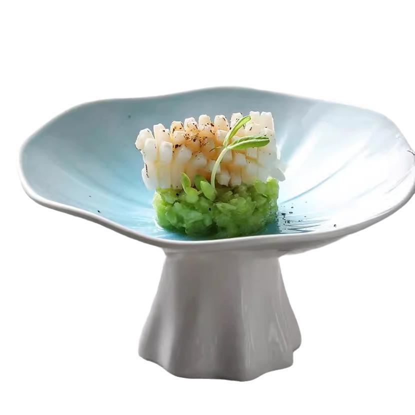 Ceramic Home Dim Sum Tall Plate High-End Display Plate Plate Snack Cold Dish Creative Fruit Tray Tableware