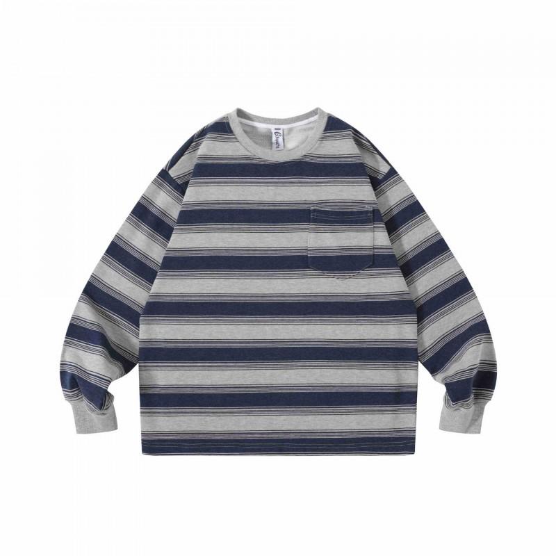 KAIZ 2026 Retro Japanese Style Striped Hoodless Sweatshirt Loose Fit Unisex Casual Top Fall