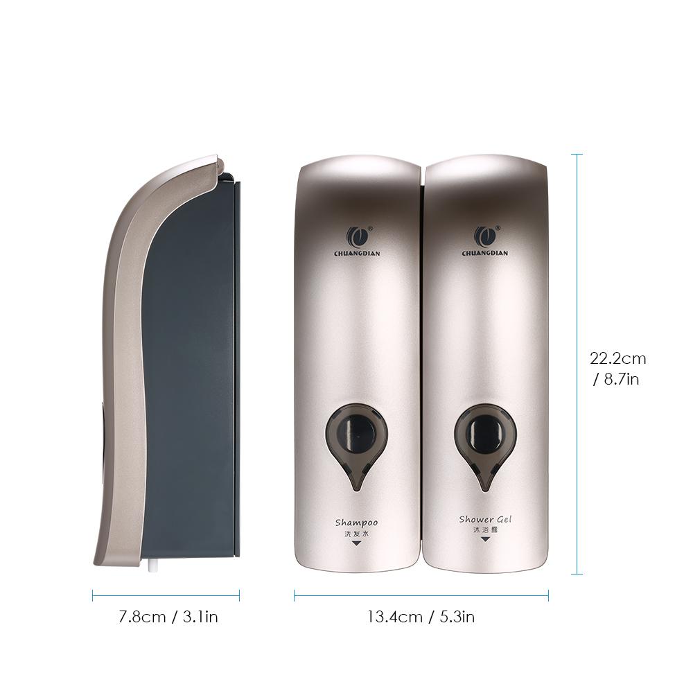 CHUANGDIAN 300ml*2 NO Drilling Wall Mounted Double-Head Manual Soap Dispenser Bathroom Shower Gel