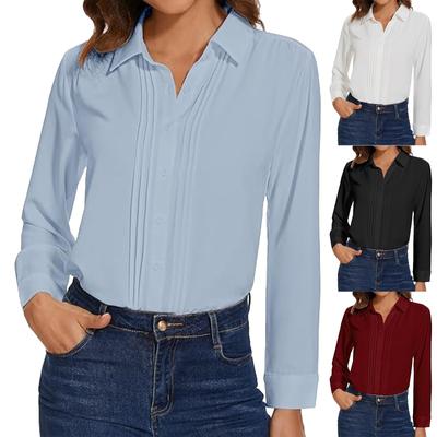 Женская свободная повседневная однотонная рубашка с длинными рукавами и пуговицами на лацканах, модная рубашка с длинными рукавами
