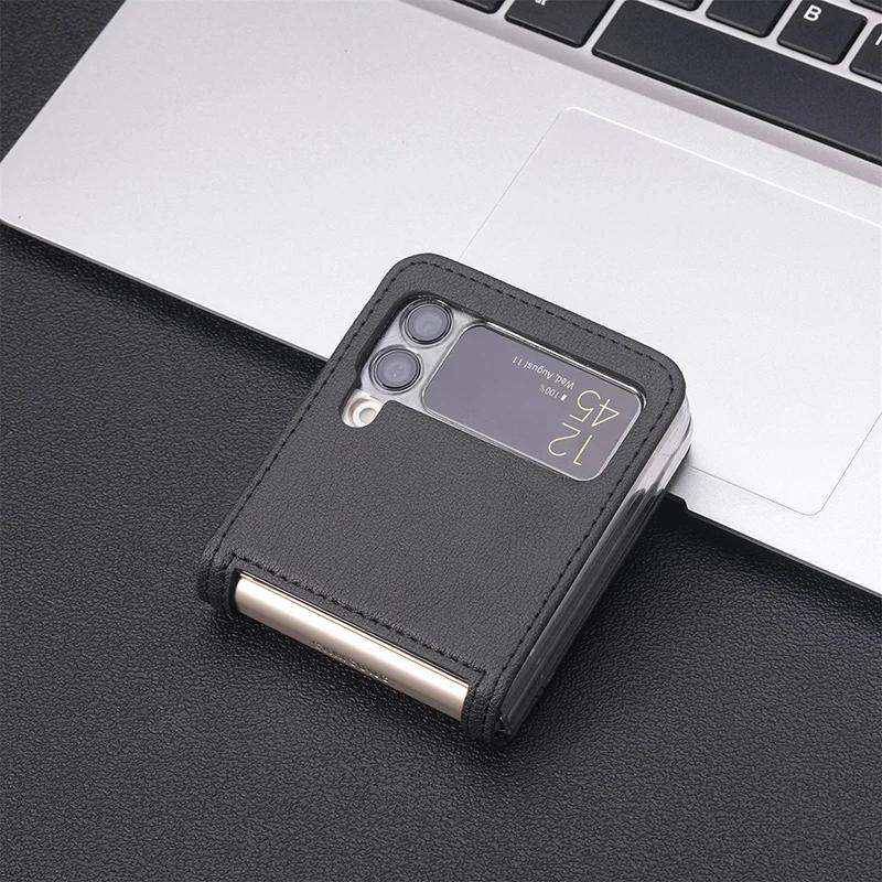 Для Samsung Galaxy Z Flip 6 5 4 3 2 1 Flip4 Flip3 Чехол Бизнес Минимализм Задняя Крышка Кожаные Чехлы для Телефона Держатели для Карт
