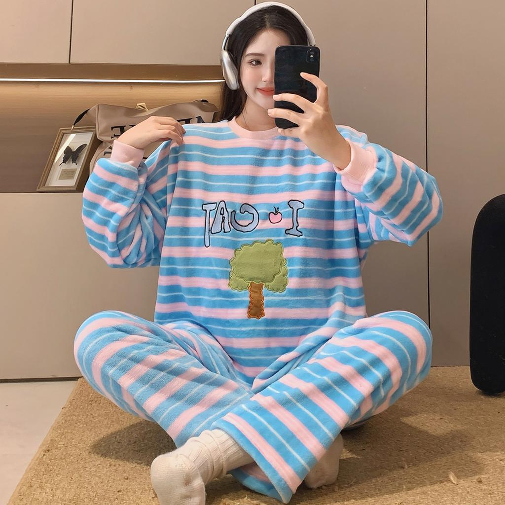 Новые 2025 Осень Зима Теплые Фланелевые Женские Комплекты Пижам Утолщенный Коралловый Вельвет Длинный Рукав Милый мультяшный фиолетовый Комплект для Сна Тонкий Фланелевый Комплект Пижам