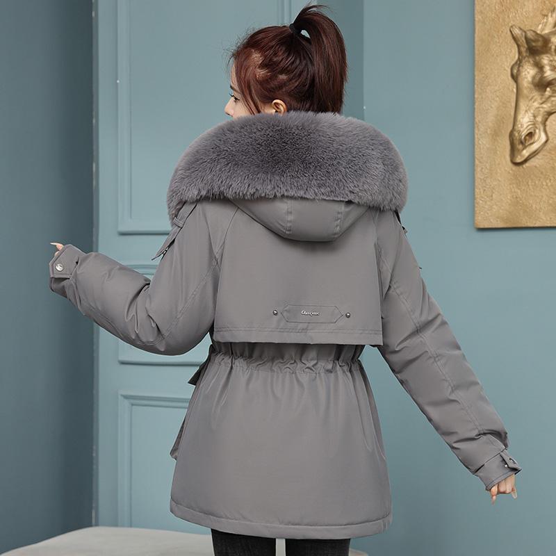 Женская осенне-зимняя однотонная теплая куртка с длинным рукавом и меховым воротником, карманное пальто