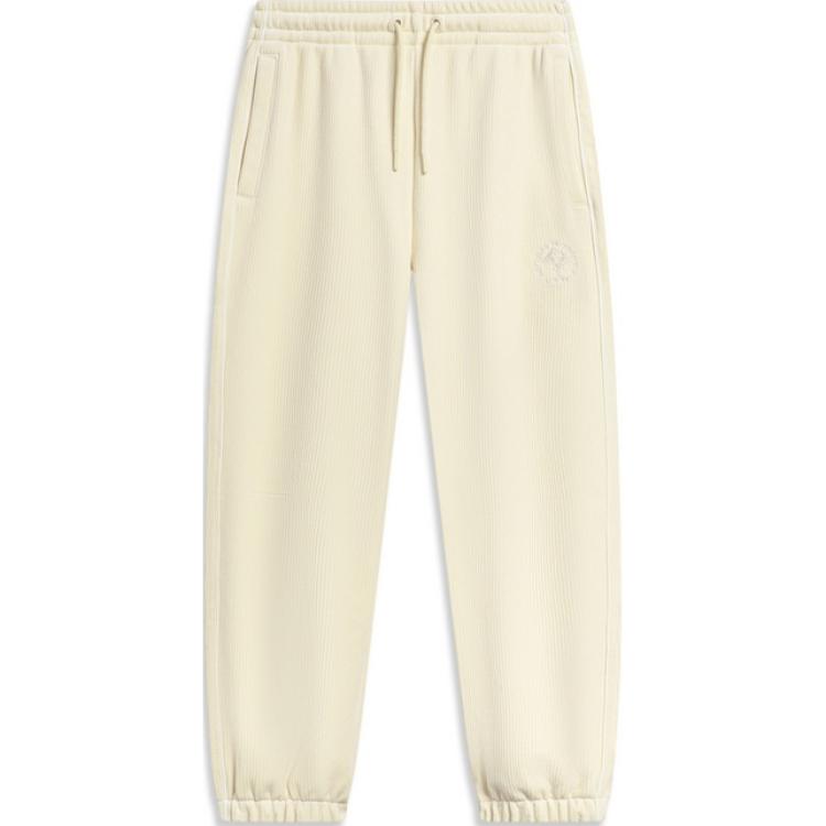 Li Ning Sports Trend Series Solid Color Mid Waist Drawstring Comfortable Breathable Loose Cuff Knit Sports Pants Women Bottoms Swan-White AKXT752-1