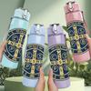 1PC Vintage Circular Badge Logo 750ml Color Plastic Sports Water Bottle Leakproof Flip Straw Lid Suitable for Sports Office Home Use