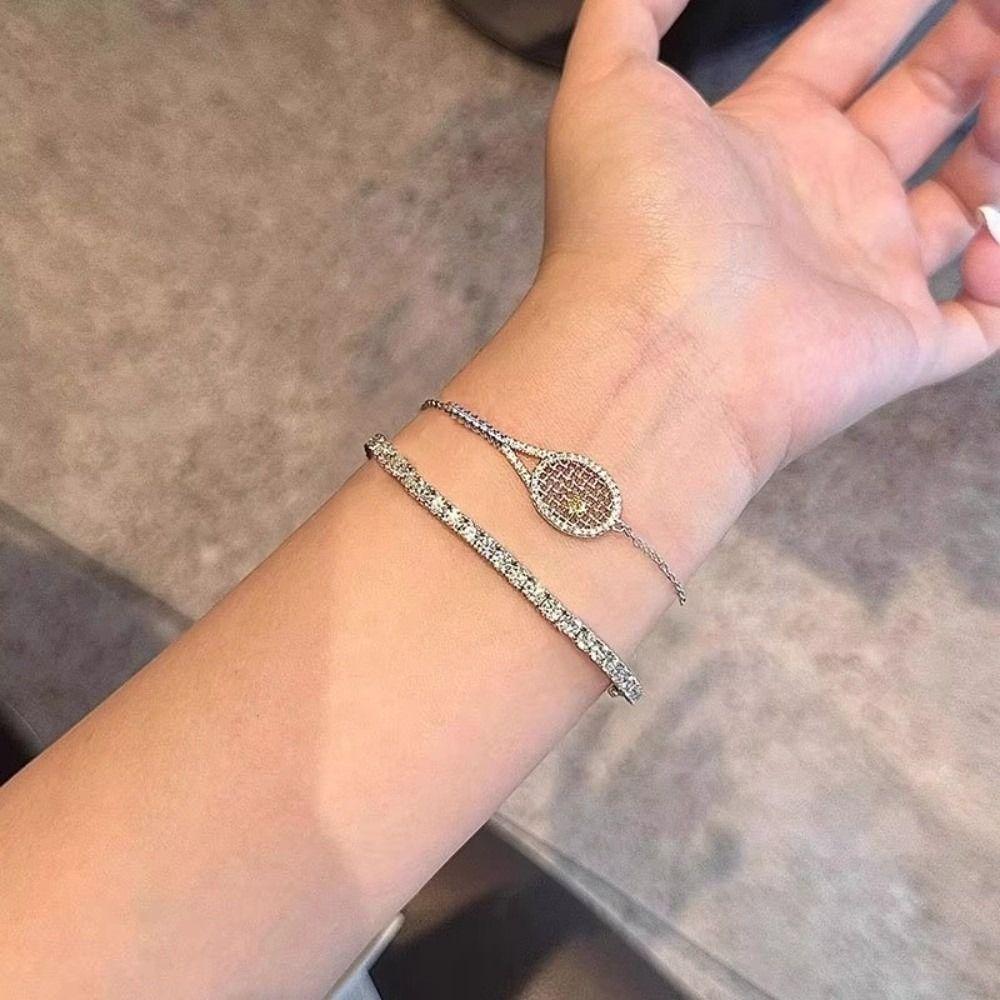 With Diamonds Pendant Necklace Zirconia Metal Sweater Chain Tennis Racket Necklace Jewelry Gifts