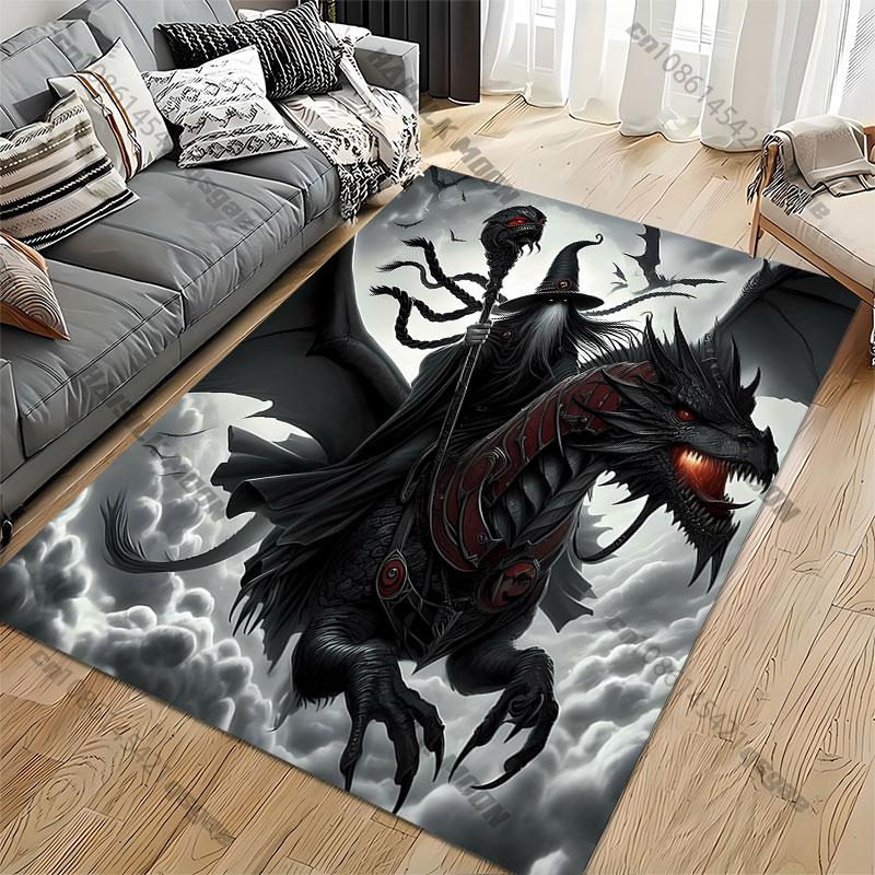 Wizard riding dark fiery dragon carpet Yoga living room room decor children's crawling mat doormat area rug games mat