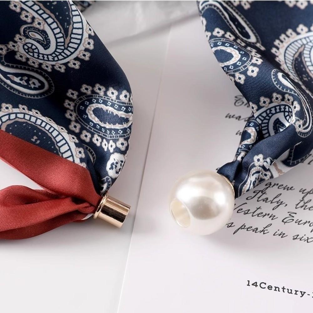 Pearl Buckle Neck Scarf Printed Neckerchief New Silk Scarf Women