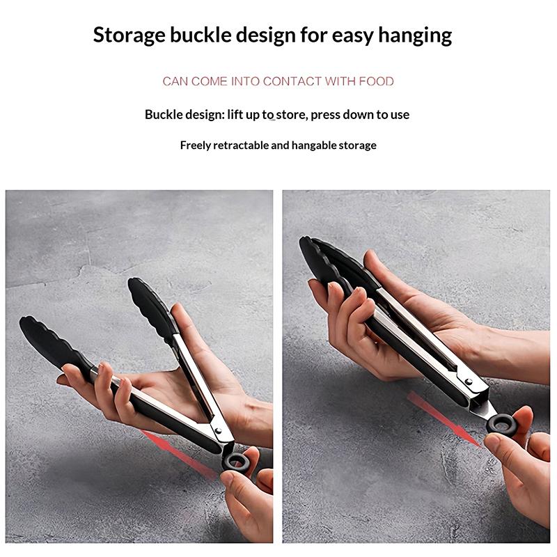Silicone & Stainless Steel Locking Tongs - 12-Inch BBQ Tongs for Non-Stick Pans, Safe Heat-Resistant Cooking Tools