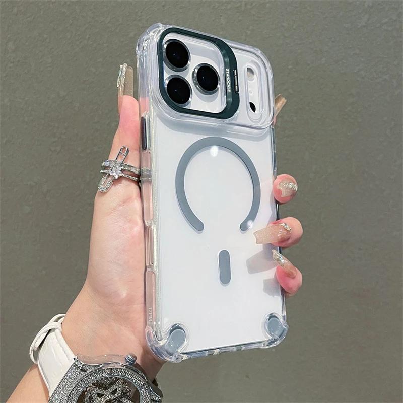 Новый Прозрачный Магнитный Чехол Для iPhone 17 Pro Max 17Air 17Pro Чехол Для Беспроводной Зарядки Magsafe Со Стеклянной Защитой Линзы Крышка-Подставка