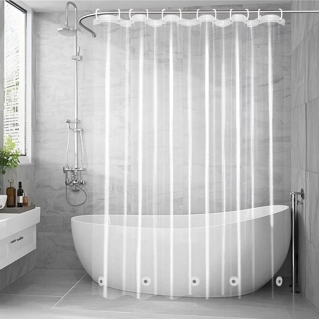 AooHome Прозрачная виниловая шторка для душа для совмещенных ванных комнат и комнат с длинной шторкой, ванных комнат, разделитель, прозрачная, легкая, крючки,