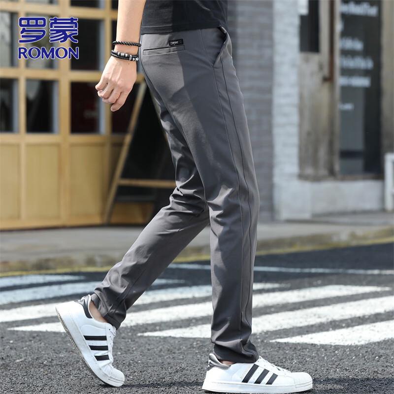 ROMON Men's Winter Business Casual Straight-Leg Trousers