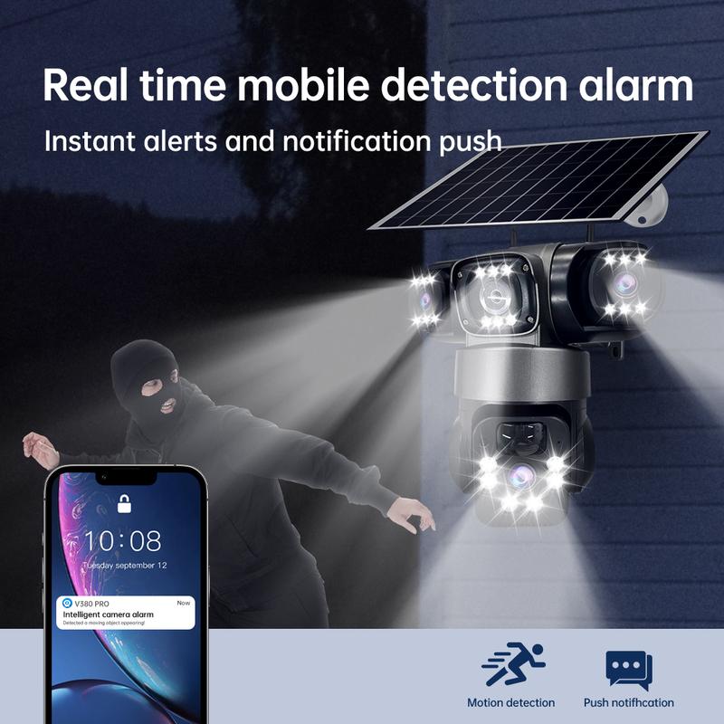 V380 15 МП 4G SIM Солнечная камера Уличная Тройная линза Три экрана Двусторонняя аудиосвязь Автоматическое слежение Камера видеонаблюдения CCTV PTZ Наблюдение