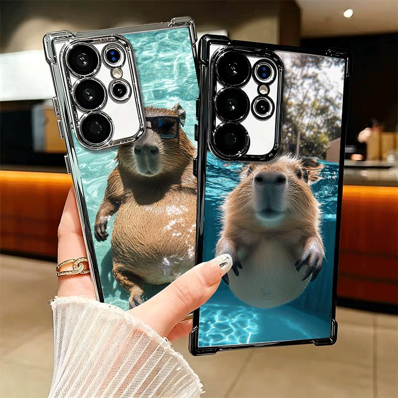 Animal Capybara Cute Plating Phone Case For Samsung Galaxy S24 S25 FE S26 Edge S23 Ultra S22 S21 Plus S20 Anti-Fall Airabag Cove