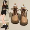 Модные женские осенне-зимние ботинки, квадратный каблук, круглый носок, противоскользящая подошва, женская обувь, шнуровка спереди, боковая молния, для улицы, для отдыха, удобные
