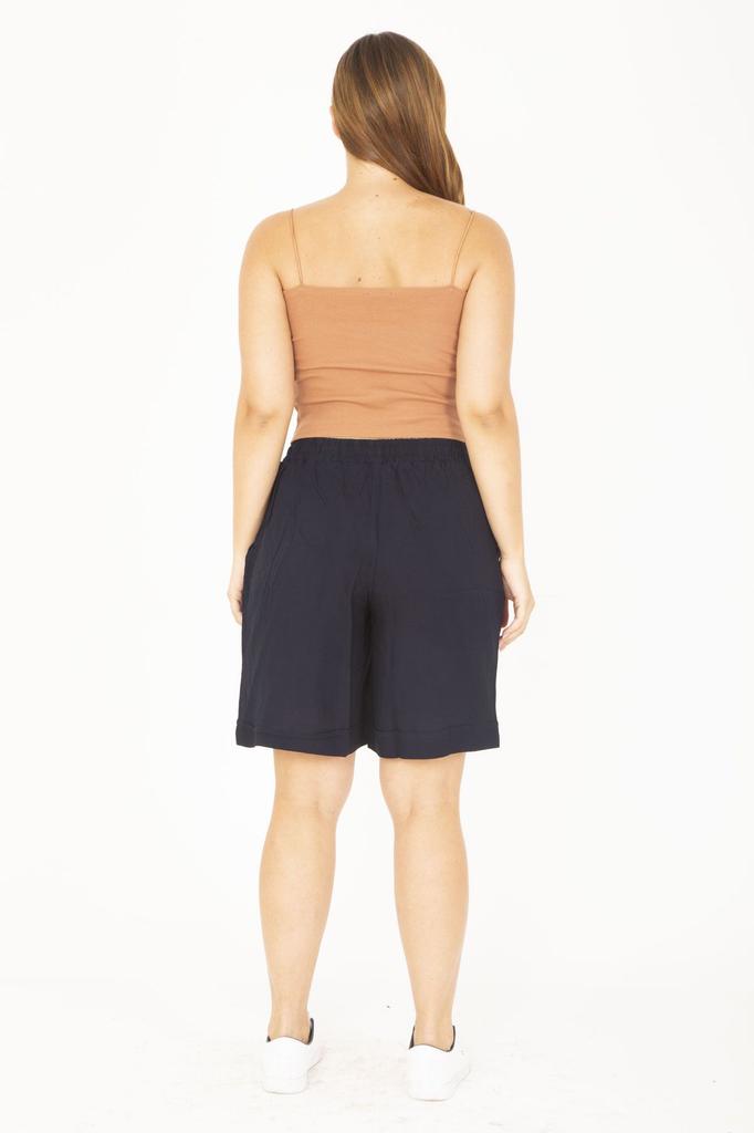 Женские модные шорты большого размера и бермуды большого размера, темно-синие шорты из вискозной ткани с эластичной резинкой на талии