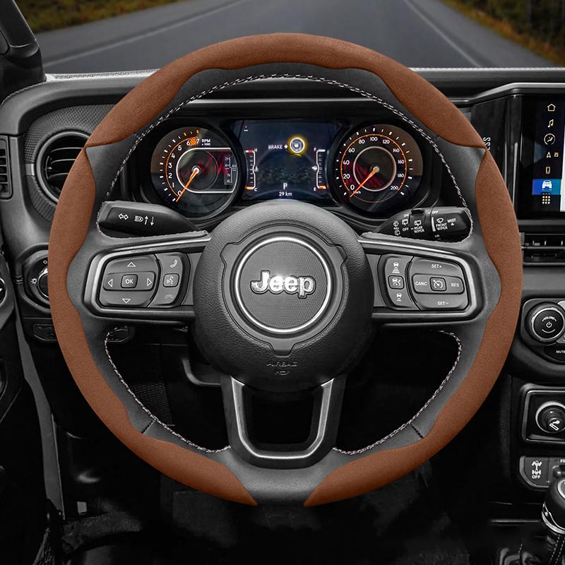 CQRHLD1 Suitable for Jeep Anti-Slip Buckle Segmented Suede Steering Wheel Cover Suitable for Compass Renegade Wrangler Jk Jl Grand