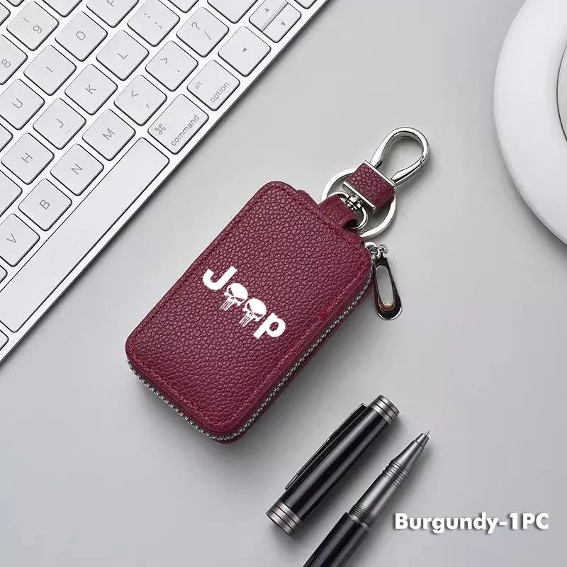 Leather Zipper Key Case Car Key Bag Portable Key Organizer For Jeep Wrangler Grand Cherokee Compass Renegade Patriot