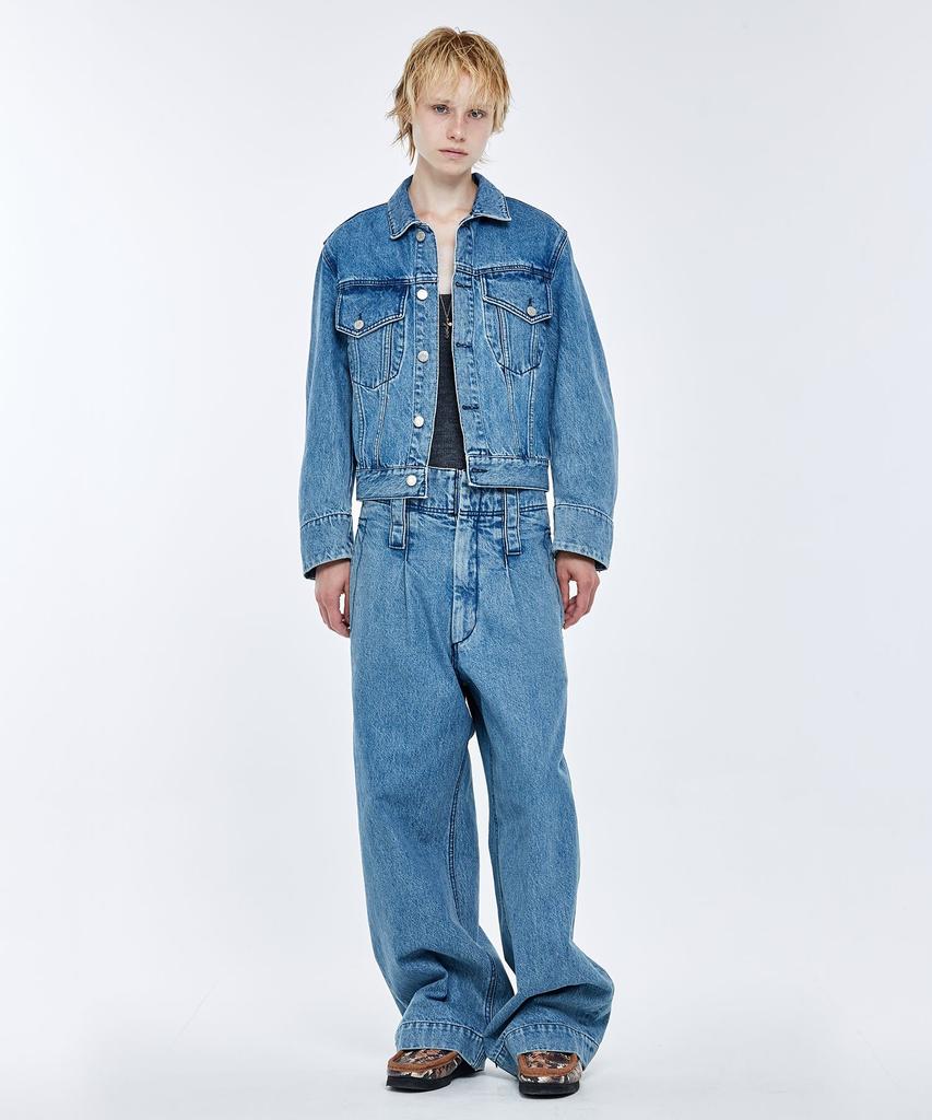 SOONJEANS Big Pocket Oversized Denim Trucker Jacket [Blue]
