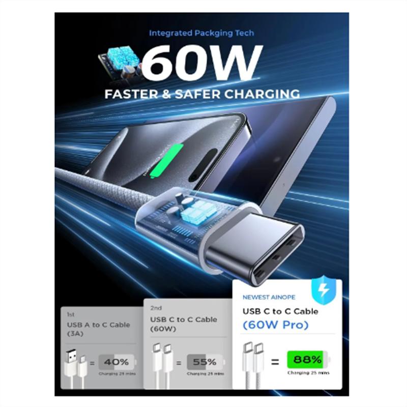 PD 60W Fast Charger 6A USB C To Type C Cable For Apple iPhone 15/16 Pro MAX Quick Charging For Samsung S24 Xiaomi Cable