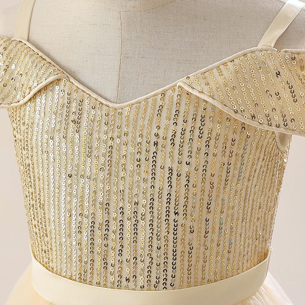 Fluffy Sequins Princess Girls Dress Bridemaids Bow Tulle Wedding Kids Party Dresses for Girl Off Shoulder Pageant Birthday Gown