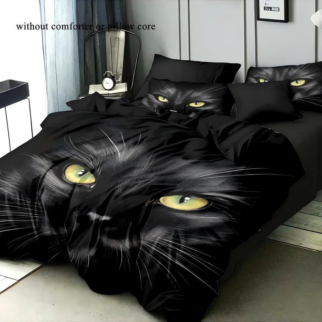 Cartoon Black Cat Pupil 3D Printed Bedding Set Cute Animal Style Luxury Duvet Cover Soft Comfortable Home Polyester Quilt Cover