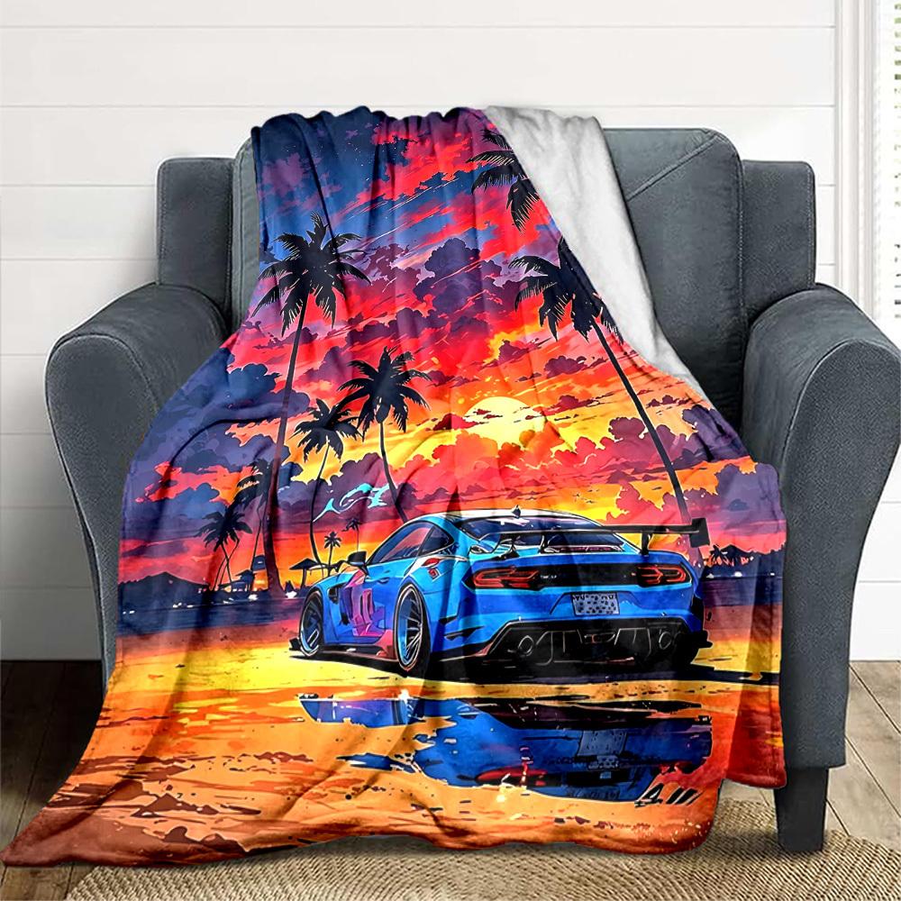 1PC Palm Tree Car Blanket Soft Warm All Season Throw for Sofa, Bed, Car, Office Vibrant Colorful Design, Durable & Cozy Gift