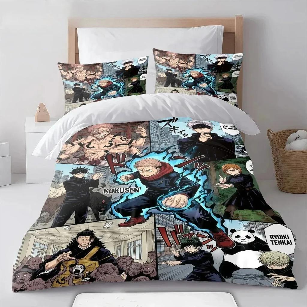 3D Anime J-Jujutsu-ES duvet cover and pillowcase, teenager and adult bedding set, bedroom decoration, gift for boys and girls