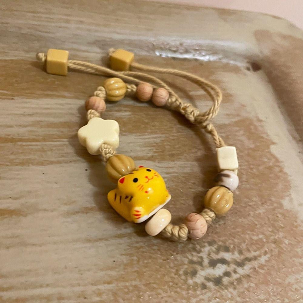 Handmade Maneki Neko Bracelet Korean Style Cat Bead Bracelet Ceramic Cat Bracelet Women