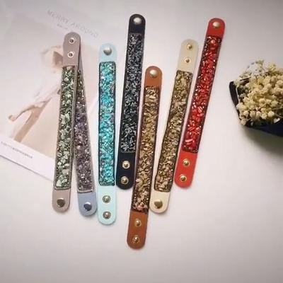 Корейский бархатный широкий браслет с разноцветной пряжкой и натуральными кристаллами