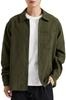 HISDERN Long Sleeve Thick Corduroy Shirt Loose Size M Men's Jacket, Fit, Winter, Green,