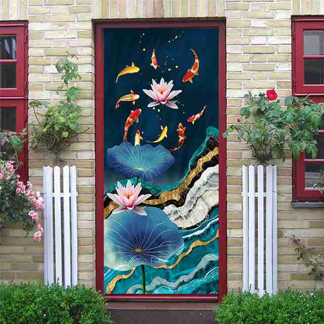 Картина маслом, наклейки на дверь, цветок, простые абстрактные линии, бамбуковые обои на холодильник для гостиной, домашний декор, художественная наклейка для спальни