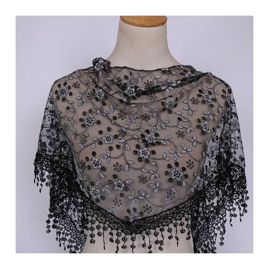 Stylish Flower Pattern Decorative Solid Color Summer Women Lace Elegant Shawl Daily Wear Scarf