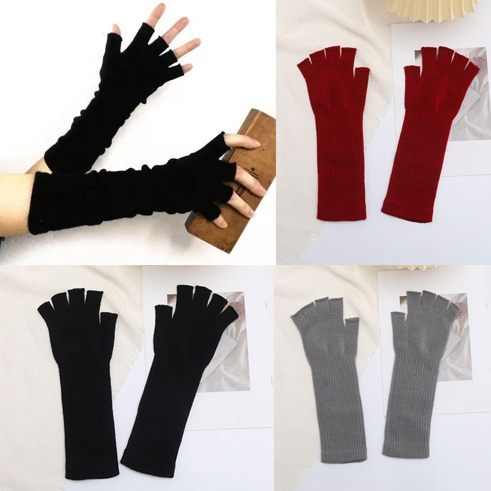 Перчатки с полупальцами чистого цвета, вязаные длинные перчатки для запястья, модные рабочие перчатки для женщин и девочек